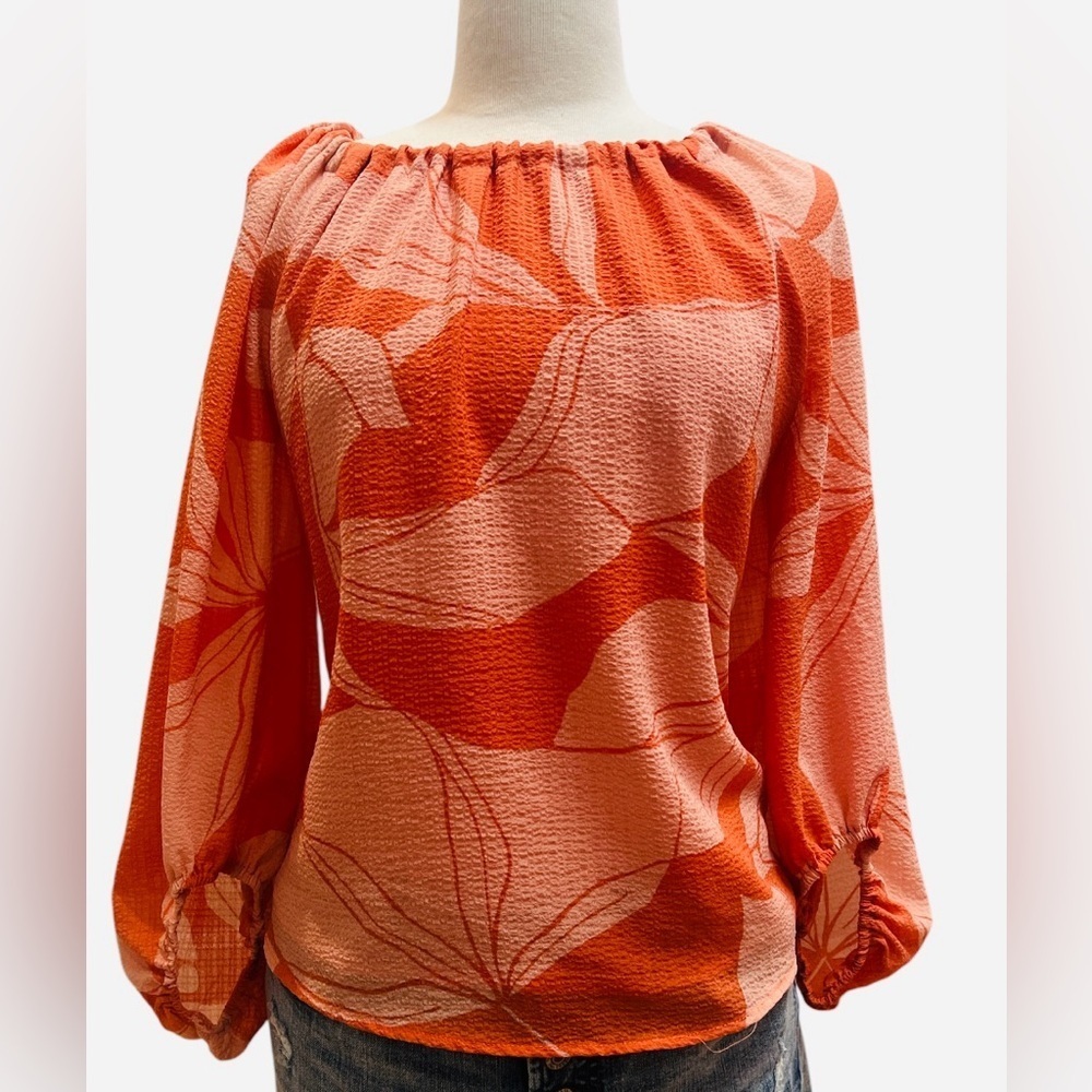 A NEW DAY Orange and Pink Patterned Blouse - Picture 5 of 7